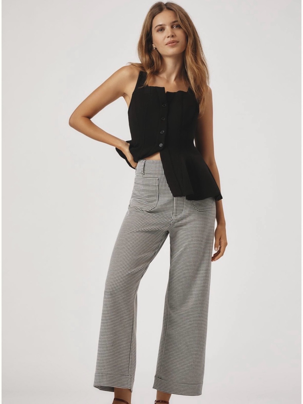 The Colette Houndstooth Crop Wide-Leg Pants by Maeve